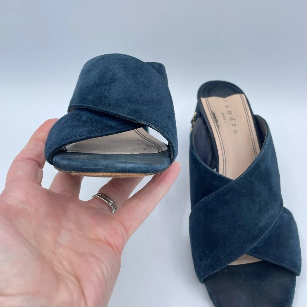 Sandro Star Studded Suede Sandals Shoes 40 Blue